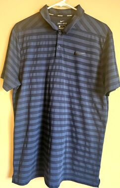 Nike Dri-Fit Men’s black Striped Golf Shirt Large, casual